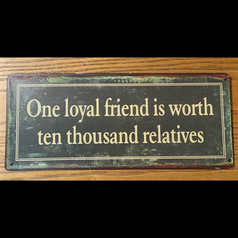 12x5 TIN SIGN - One Loyal Friend Is Worth Ten Thousand Relatives- Green And Gold